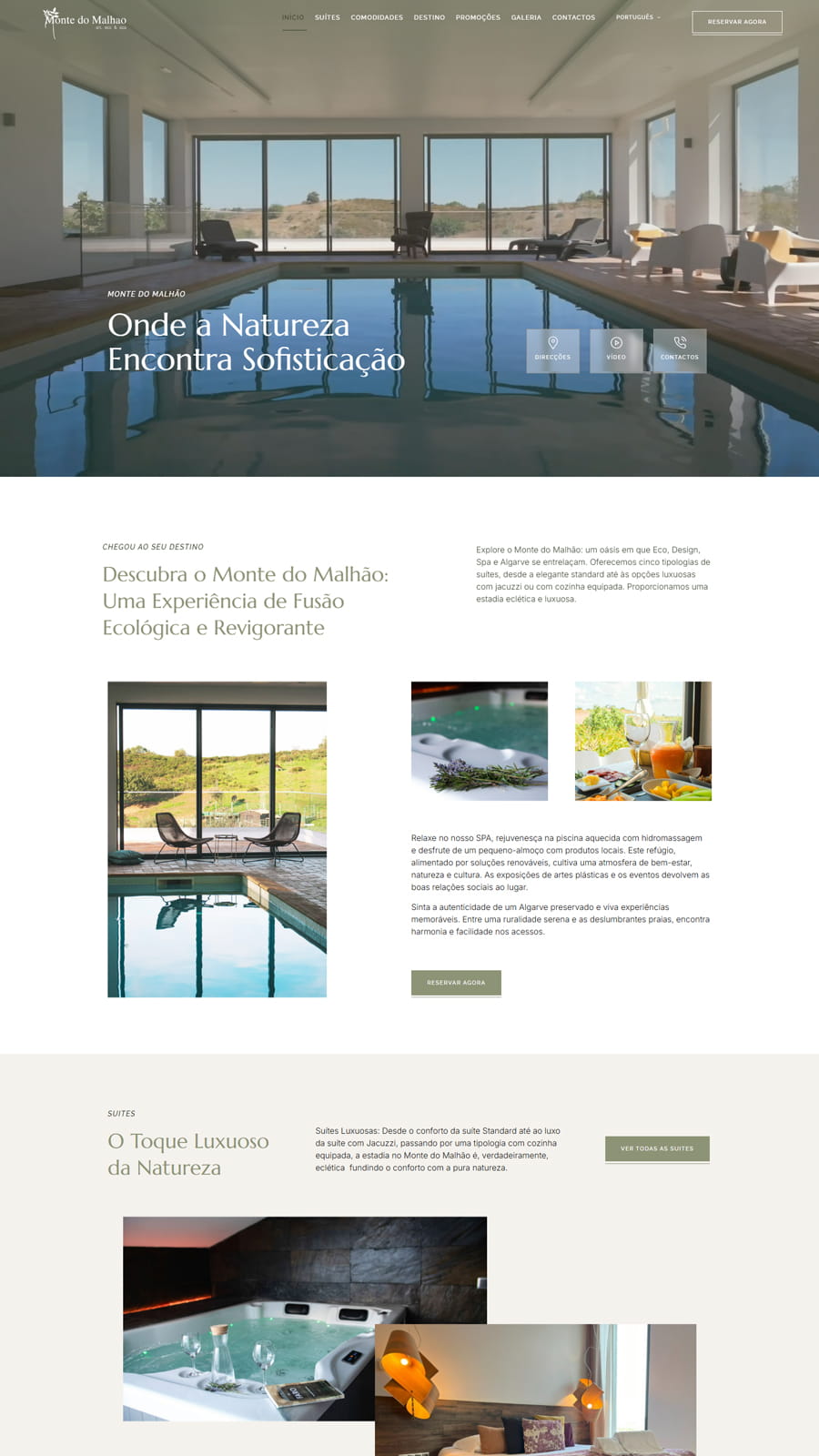 Website para turismo rural Monte do Malhão com apresentação de alojamentos e experiências