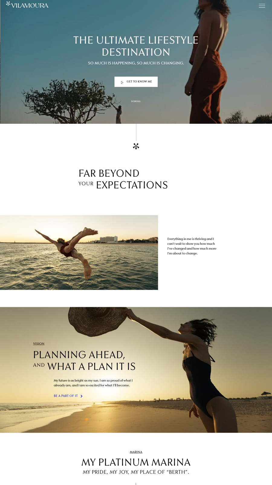 Website imobiliário de luxo desenvolvido para Vilamoura com foco em lifestyle e experiência premium