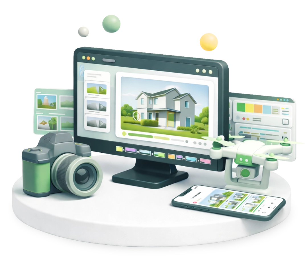 Fotografia e vídeo para imobiliário com conteúdos visuais profissionais para promover imóveis e atrair compradores