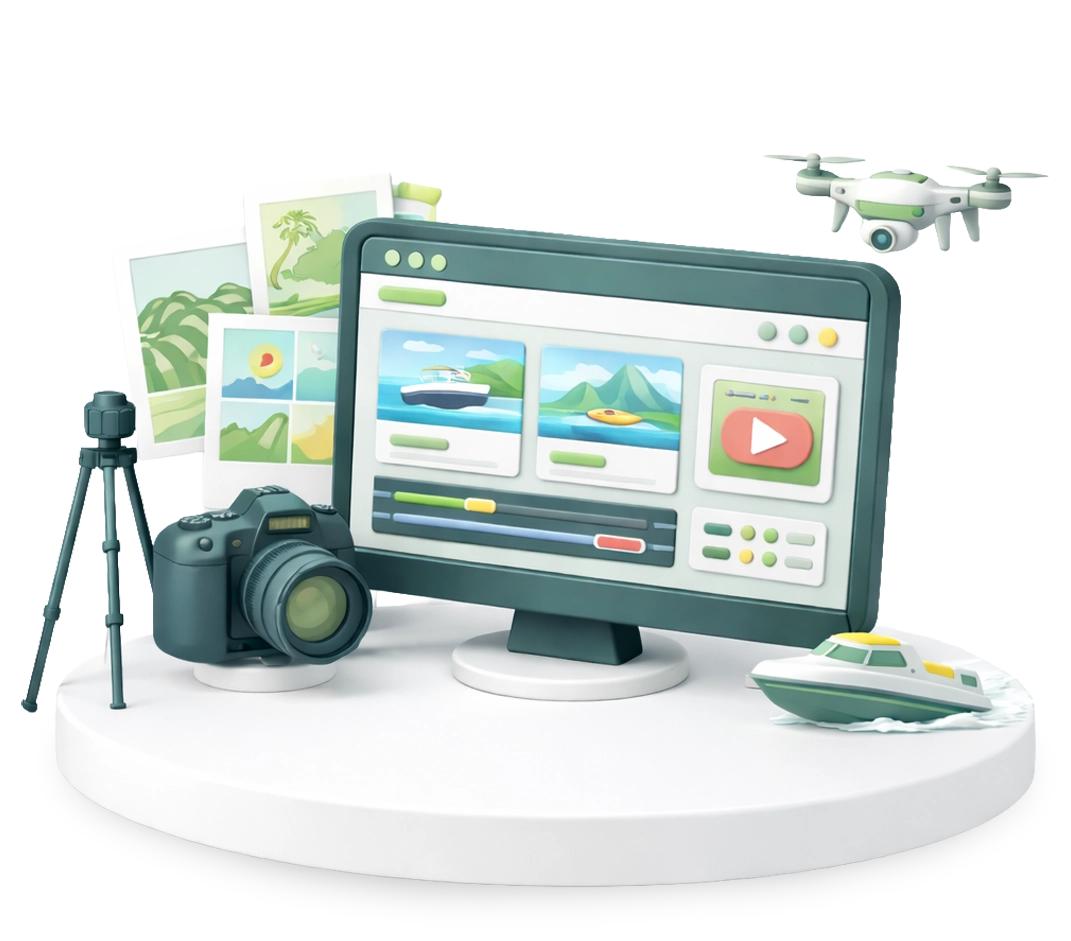 Vídeo e fotografia profissional para experiências turísticas com produção de conteúdos promocionais para websites e redes sociais