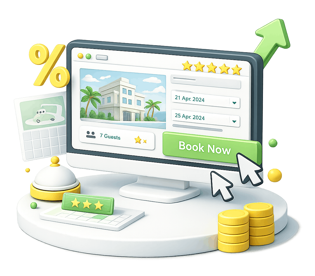 Web design para hotelaria com websites otimizados para reservas diretas, SEO e experiência do utilizador