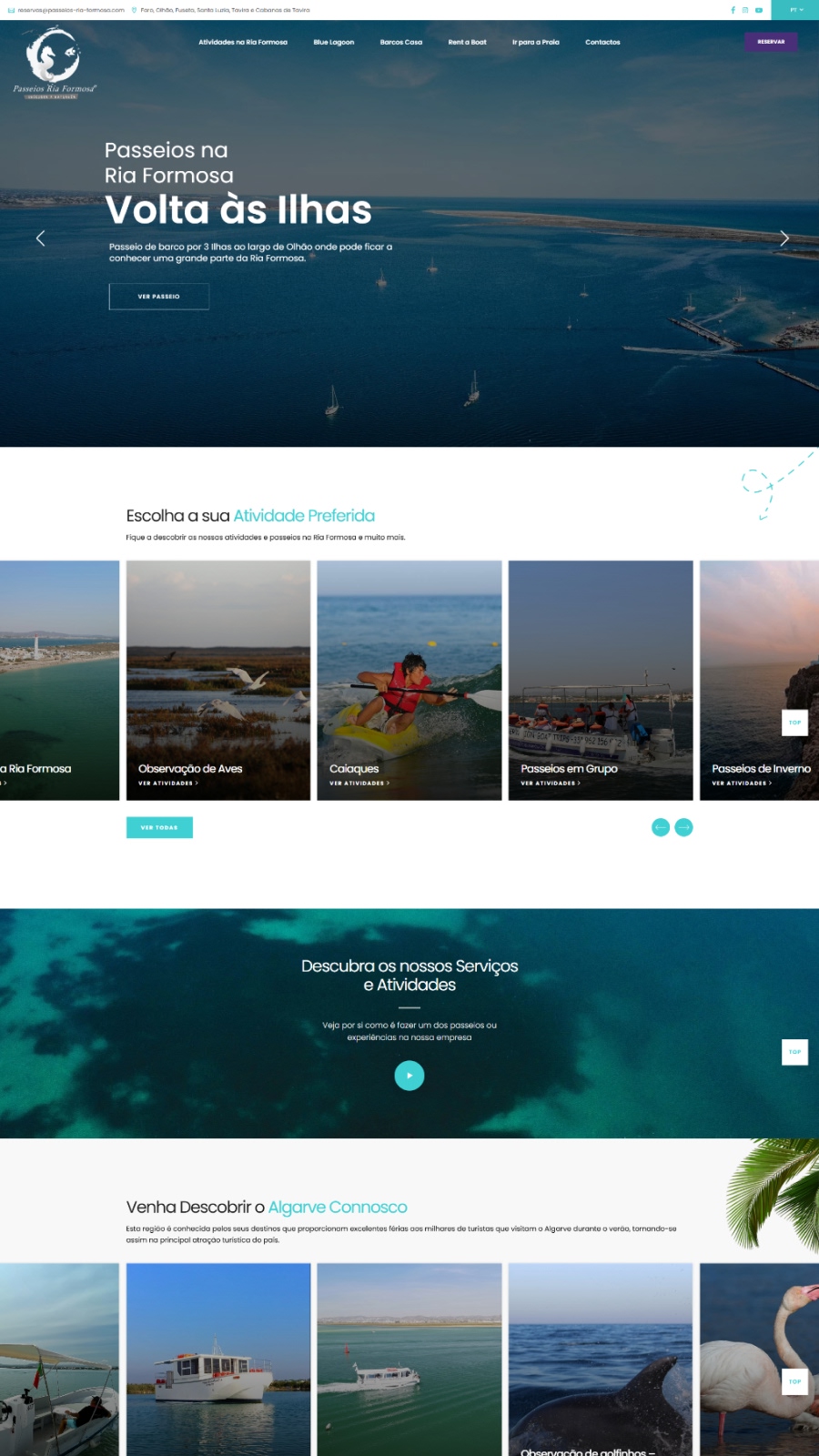 Website para passeios de barco na Ria Formosa com sistema de reservas online