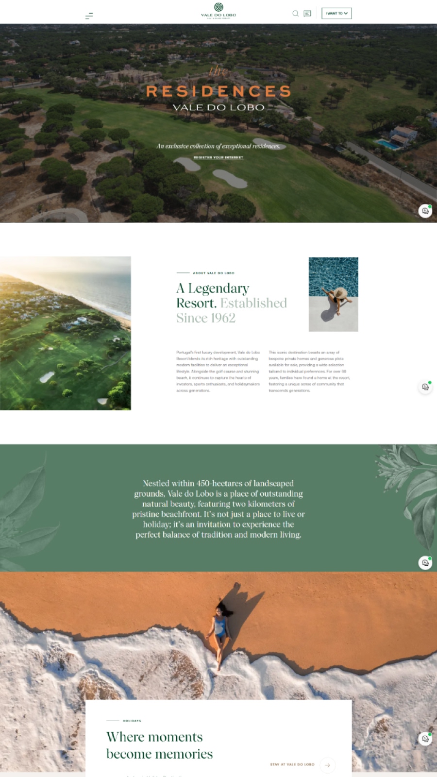 Website para resort de luxo Vale do Lobo com design focado em hotelaria e experiência do utilizador
