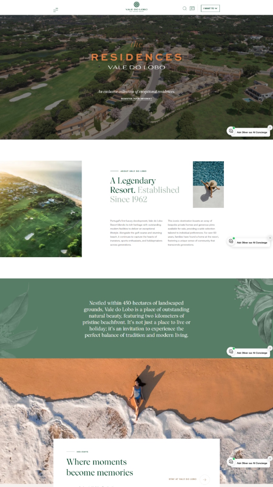 Website para experiências turísticas e resort de luxo desenvolvido para o Vale do Lobo