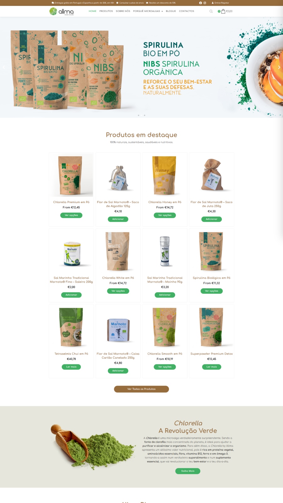 Loja online de saúde e bem-estar com catálogo de produtos naturais, e-commerce e estratégia digital