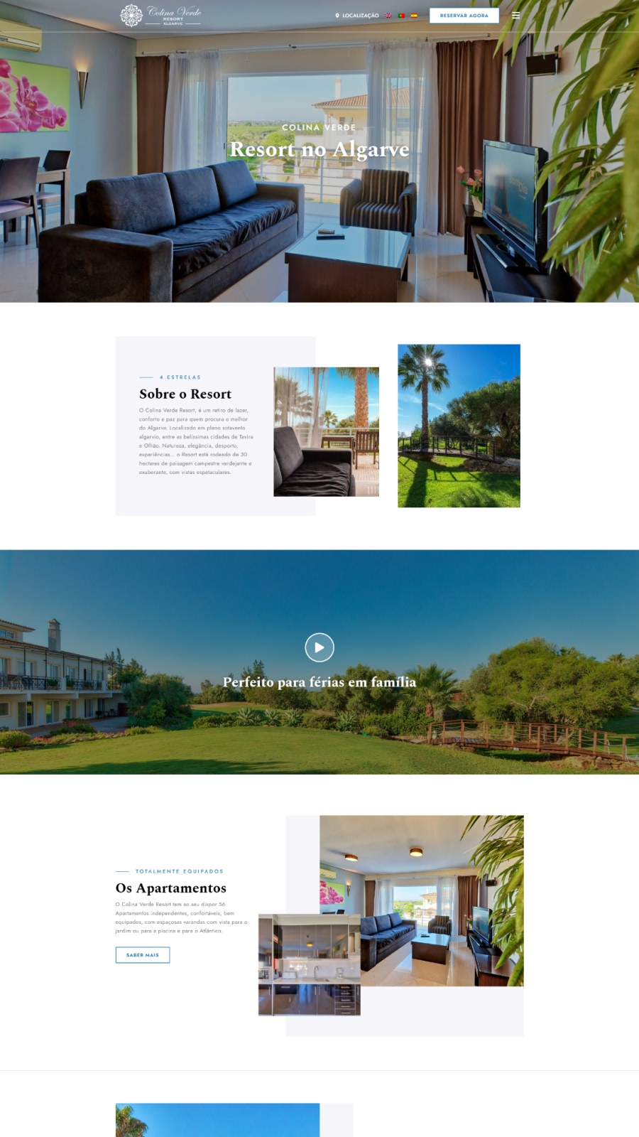 Website para Colina Verde Resort com sistema de reservas e experiência digital para hotelaria