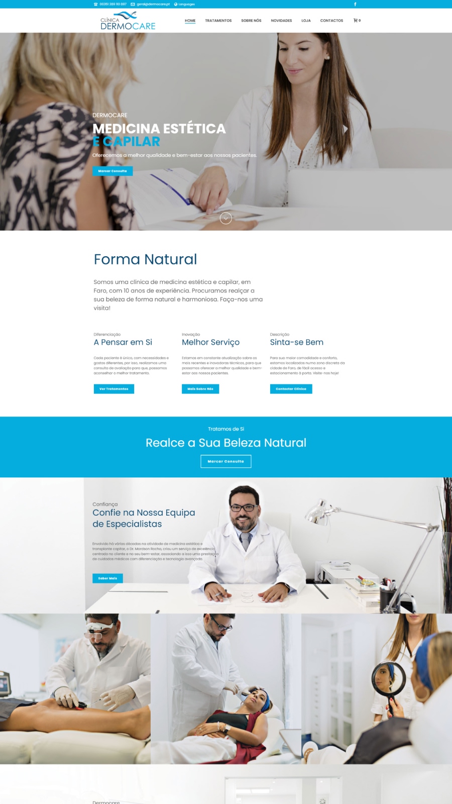 Website para clínica de medicina estética e saúde com foco em serviços, confiança e marcações online