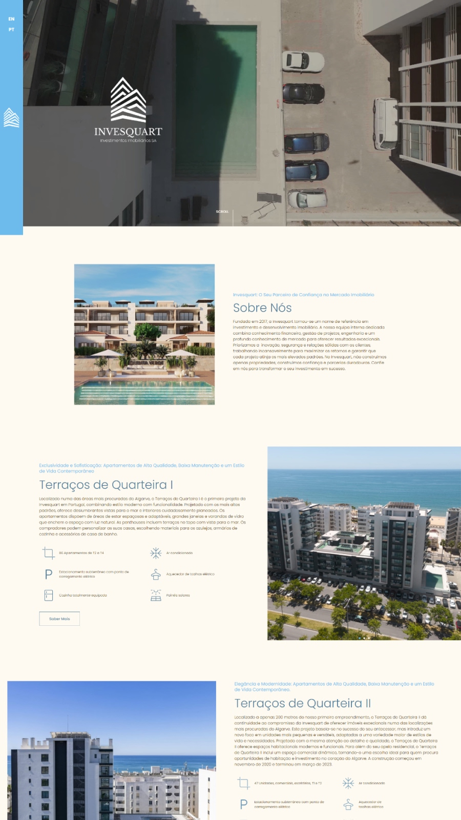 Website para promotora imobiliária com apresentação de empreendimentos residenciais e foco em captação de investidores