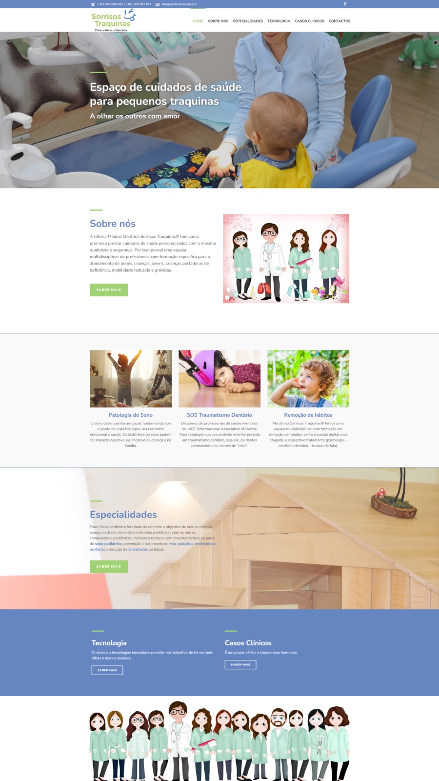 Website para clínica pediátrica e saúde infantil com estrutura orientada para informação e contacto de pacientes