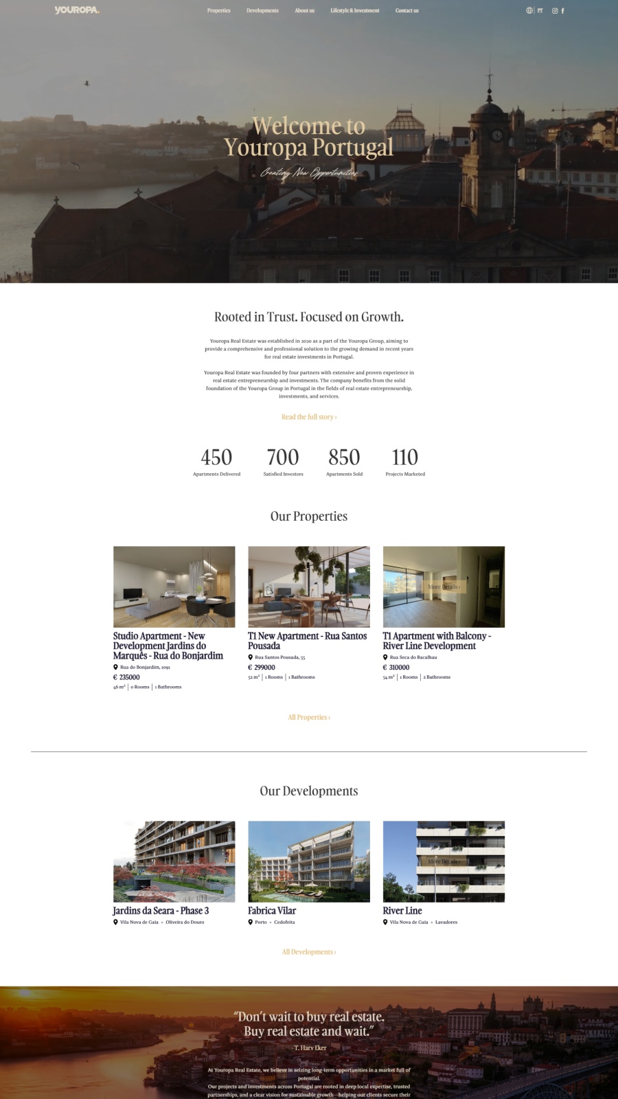 Website imobiliário internacional com pesquisa de imóveis, empreendimentos e estratégia digital para geração de leads